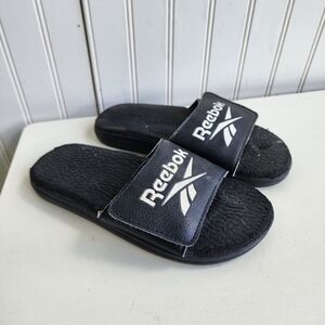 Reebok Black White Boys Slides Adjastable Comfort Logo Youth Size 2